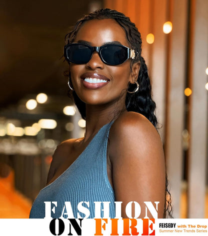 FEISEDY Retro Trendy Rectangle Sunglasses Women Men Vintage 90s Small Narrow Square Sunglasses B2322